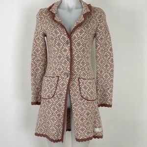 Anthropologie Odd Molly Longline Cardigan Brown Cotton Knit Sweater Nordic SZ 0